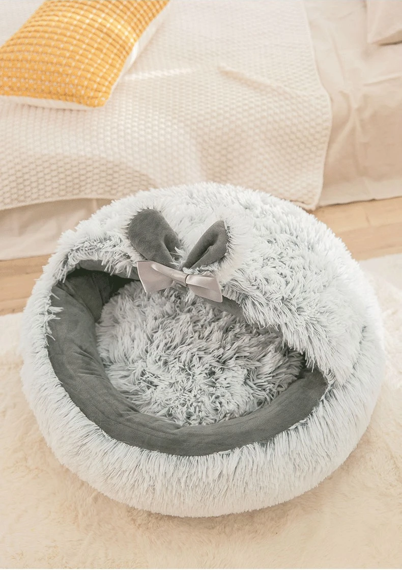Title 10, Winter Long Plush Pet Cat Bed Round Cats Cushio...