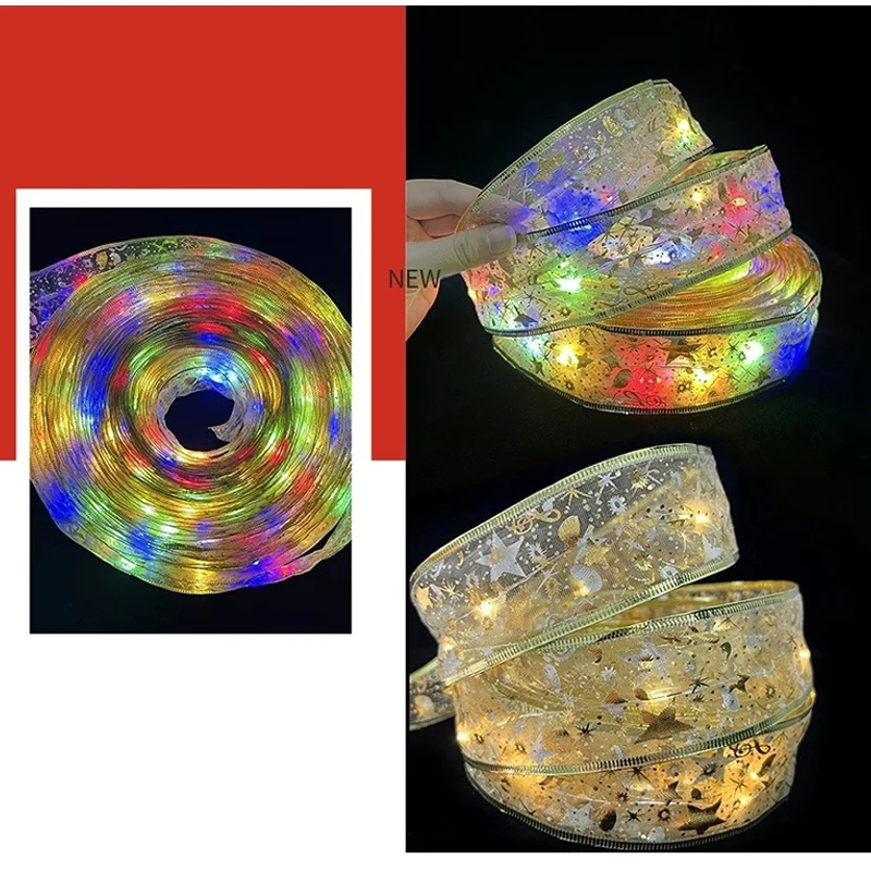 Description Picture 6 of itemChristmas Decoration Ribbon LED Light String Colorful Light Strip Holiday Gift Bow Silk Copper Wire Light Festive Decor Ornament