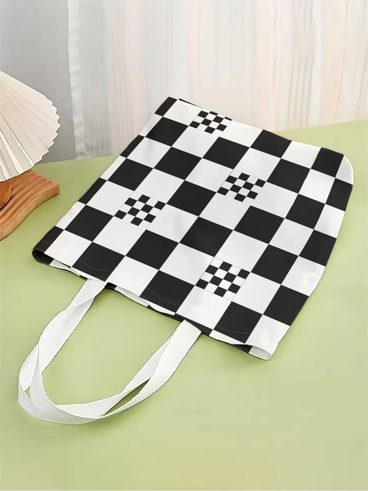 1pc,checkerboard handbag, reusable fashionable handbag, multifunctional handbag, printed canvas shopping bag