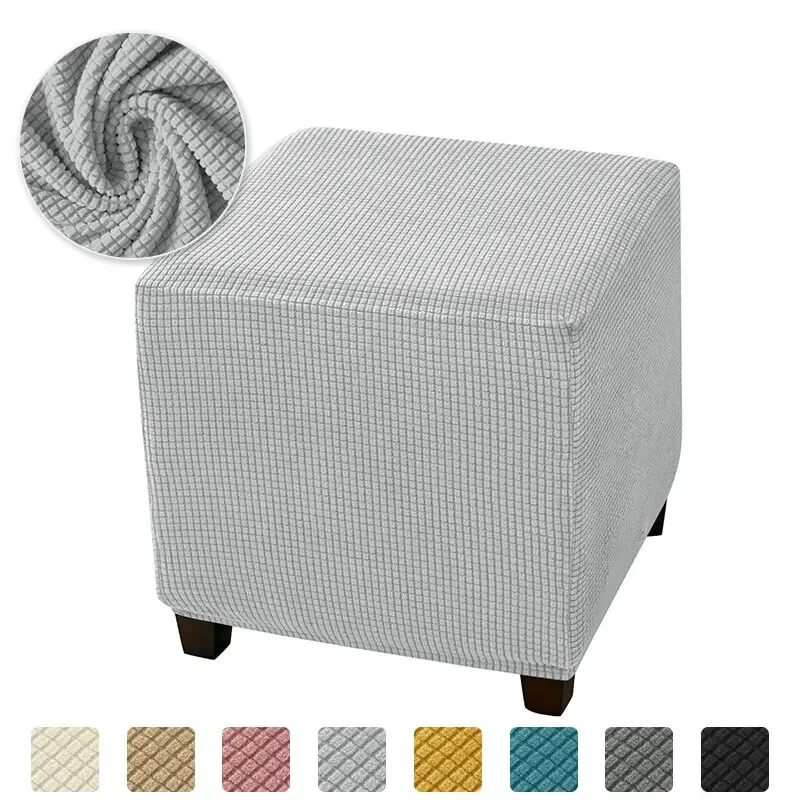 Luxurious Elastic Square Ottoman Cover - Plush Polar Fleece Footrest Slipcover and Furniture Protector