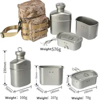 Outdoor Camping Hiking Picnic Four-piece Set Of Wild Survival Kettle Storage Box Lunch Portable Trekking BBQ Pure Titanium Gear 1