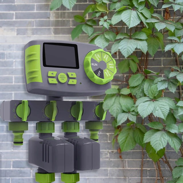 Aqualin Garden Automatic 4-zone Irrigation Watering Timer Controller System with 2 Solenoid Valve Irrigation Programmer 6