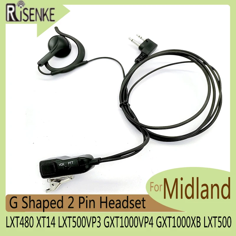 RISENEK-Walkie Talkie Earpiece, Headset for Midland, LXT100, LXT480, XT14, LXT500VP3, LXT600VP3, GXT1000VP4, GXT1000XB, LXT500 walkie talkie security headsets with mic accessories for midland gxt1000vp4 lxt600vp3 gxt1050vp4 gxt1000xb