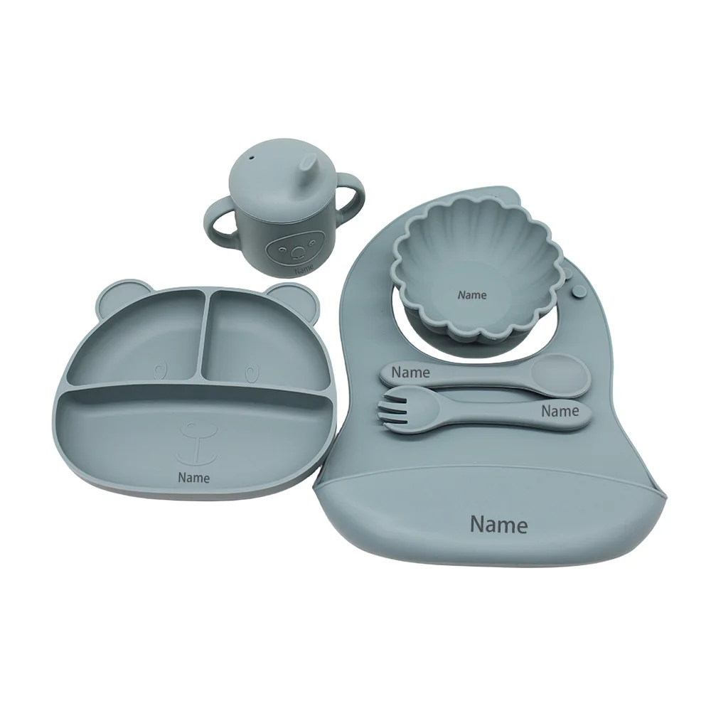 6-Piece Silicone Tableware Set with Free Name Engraving Creative gifts tailored for boys and girls