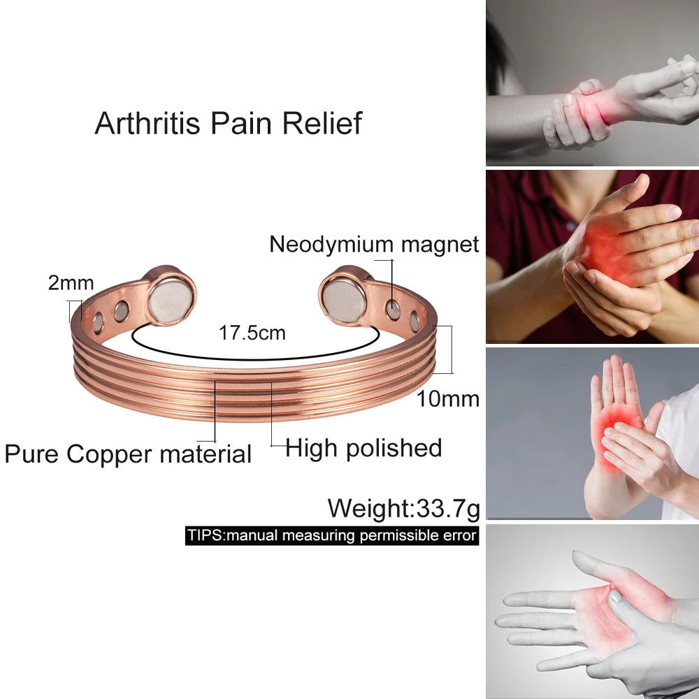 Pure Copper Bracelets For Men Women Adjustable Cuff Stripe Magnetic Bangles Arthritis Health High Magnet Solid Copper Jewelry metal bracelet