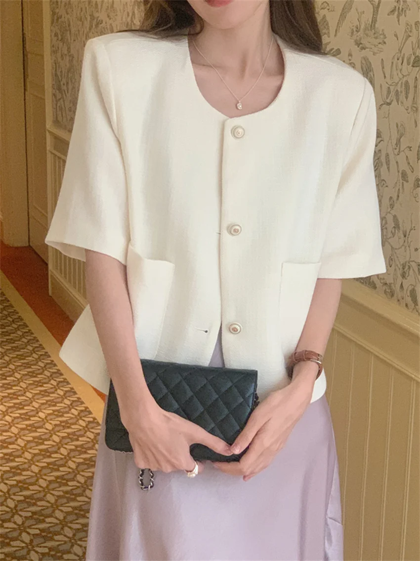 

Alien Kitty Work Wear Coats Slim-Fit Summer Gentle All Match Mujer Short Sleeve Fashion New 2023 Vintage Office Lady Blazers