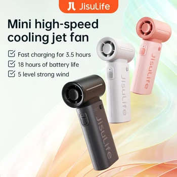 JISULIFE Handheld Turbo Fan,Super Strong Wind,5 Speeds,Long Battery Life,5000mAh,USB Rechargeable,Multipurpose Pocket fan 1