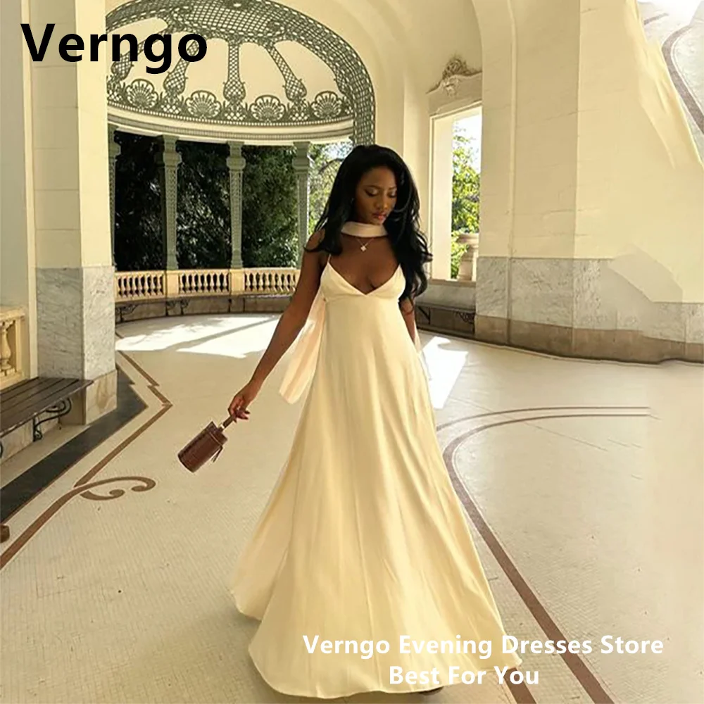 

Verngo Blush Yellow Stretch Frabic Prom Gowns Spaghetti Straps A Line Evening Dress For Women Simple Sexy Backless Party Dress