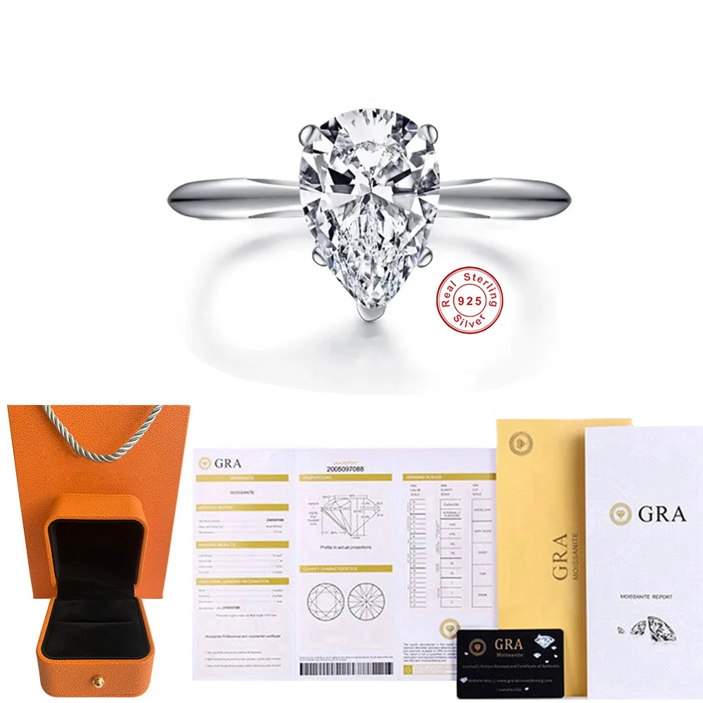 Luxury Created Moissanite 925 Sterling Silver Women Engagement Wedding Gemstone Ring Original Jewelry