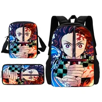 Demon Slayer Kamado Tanjirō Child School Backpack With Shoulder Bag Pencil Bags School Bags for Boys Girls Best Gift