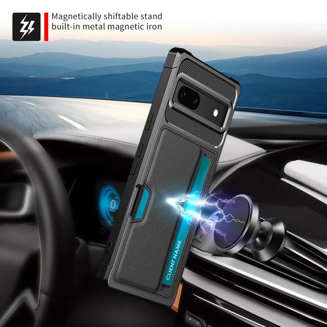 Leder-Brieftaschenhülle für Google Pixel 9 XL Pro 8A 8 7A 7 Pro 5G-Abdeckung Stoßfestes Luftkissen Magnetisch für Autohalterung Softshell_voghion.com