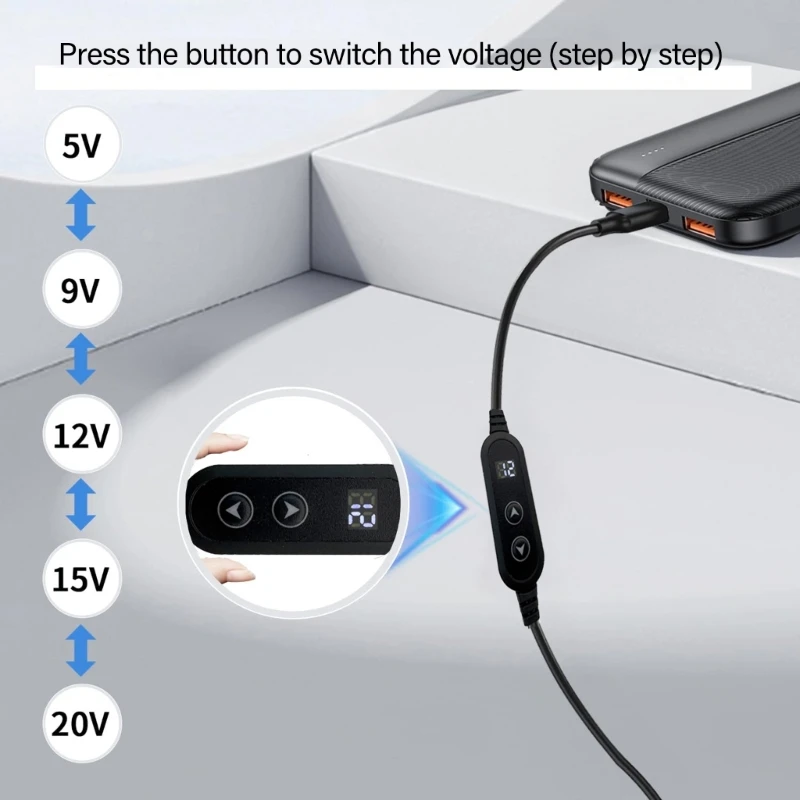 PD65W 유형 C DC5.5x2.5mm 전원 케이블 34 커넥터 팁 조정 가능한 출력