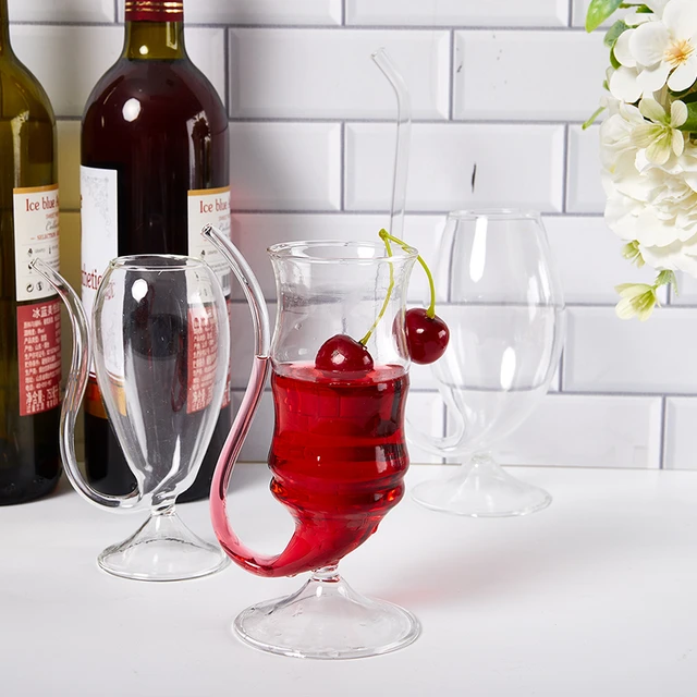 Creative Wine Cup Cocktail Glass Cup Whiskey Glass Heat Resistant Glass Cup  With Straw For Drink