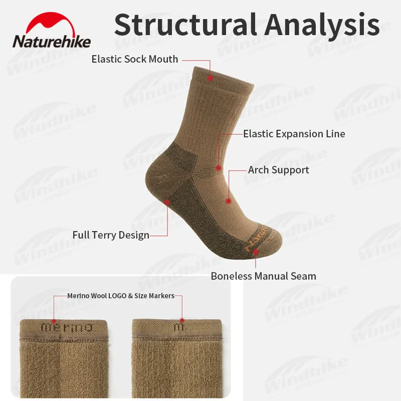 Mens Socks Naturehike Thickened Merino Wool Socks Men Women Keep Warm Fashion Leisure Sports Hiking High Socks Non Slip Breathable