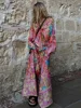 Floral Print Chiffon Women's Two Pieces Set Loose Single Breasted Long Sleeve Shirts Wide Leg Pants 2025 Vacation Lady Outfits 3