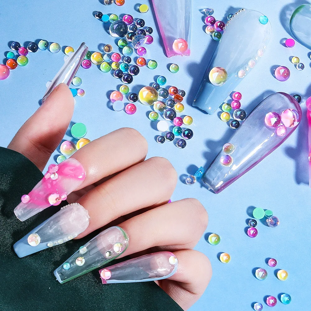 

300pcs Mix Sizes Nail Art Jewelry Stones Candy Color Mermaid Round Glass Crystal Beads Nail Art Nail Decoration Diamonds