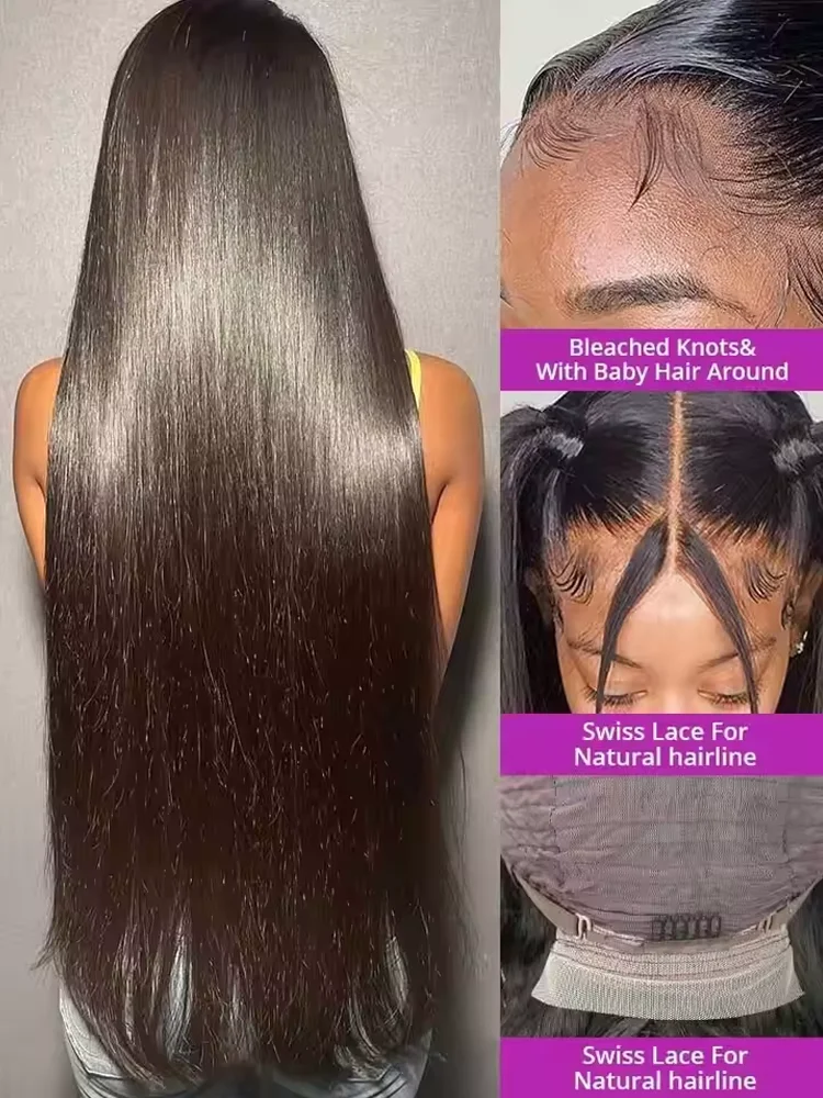 42 Inch 250 Density Bone Straight Lace Frontal Wig Human Hair Wig 13x6 Hd Transparent Lace Frontal Wig For Women Ready To Wear 4