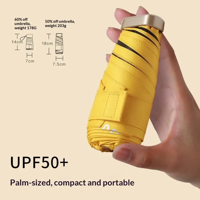 Compact Travel Mini UV Protection Capsule Umbrella - Ultra Lightweight and Portable 5-Fold Sun Shade