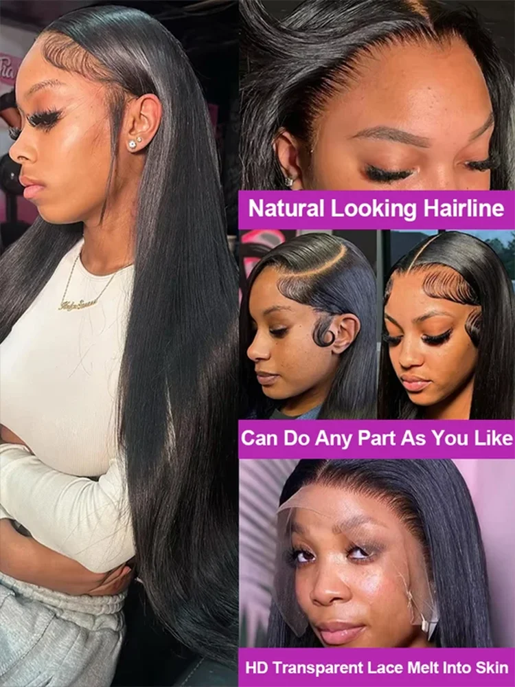 250 Density 13x4 HD Lace Front Straight Wig Human Hair Natural Color Pre Plucked Glueless Wig for Women