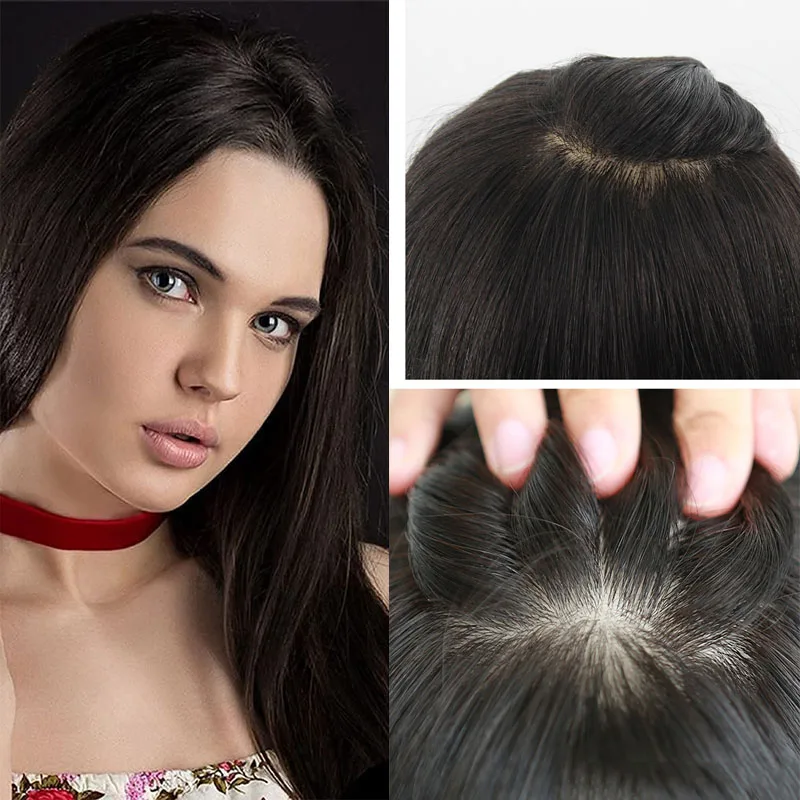 

Colored Natural Black Silk Skin Base Topper Women Toupee Brazilian Virgin Human Hair Piece with Clips Ins Scalp Free Parting