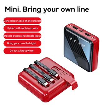 케이블이 달린 휴대용 보조배터리, 미러 스크린, LED 디스플레이 보조배터리, 아이폰 12, 11, 삼성, 화웨이, 샤오미, 30000mah