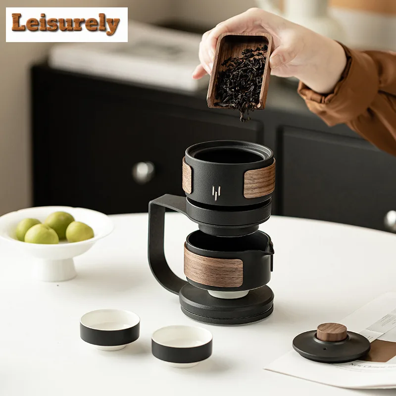 Zen Black Ceramic Tea Set Water Diversion Rotating Cover Bowl Kit Automatic Tea Maker Lazy Anti Scalding Kungfu Teapot Drinking