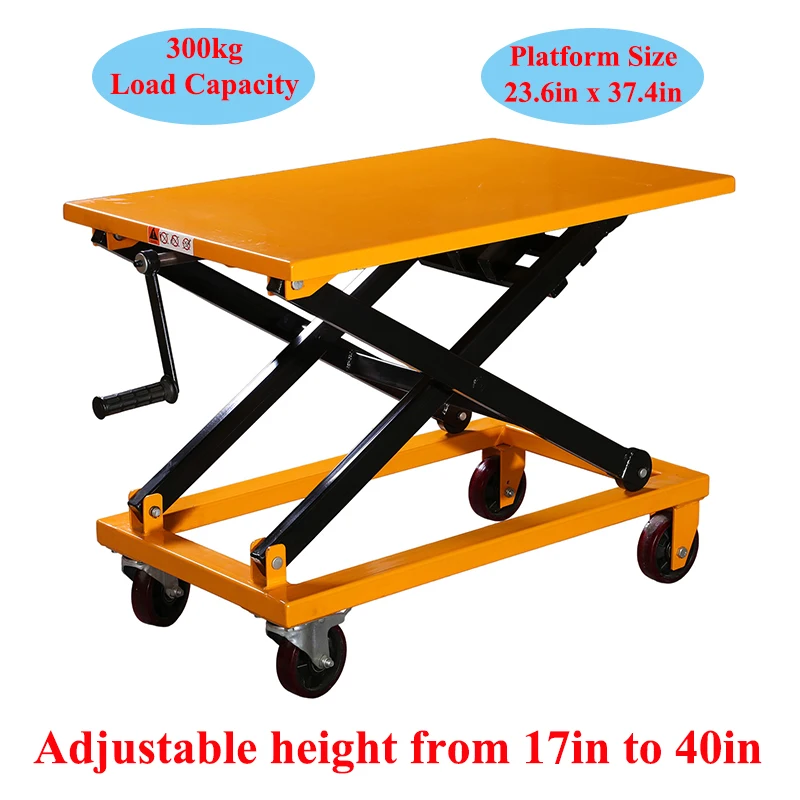 

23.6in x 37.4in Height Adjustable Heat Printing Portable Equipment Platform Cart 300kg Capacity 17in to 40in Adjustable Height