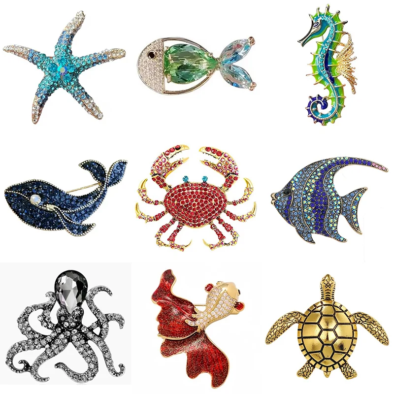 Retro Marine Organism Brooch Men Women Vintage Animal Seafish Octopus Turtle Mermaid Pins Jewelry Accessories Gifts 1Pc 2025