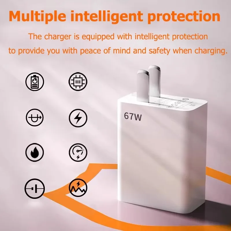 67W Fast Charging USB Charger with 1M Cable – EU/US Adapter