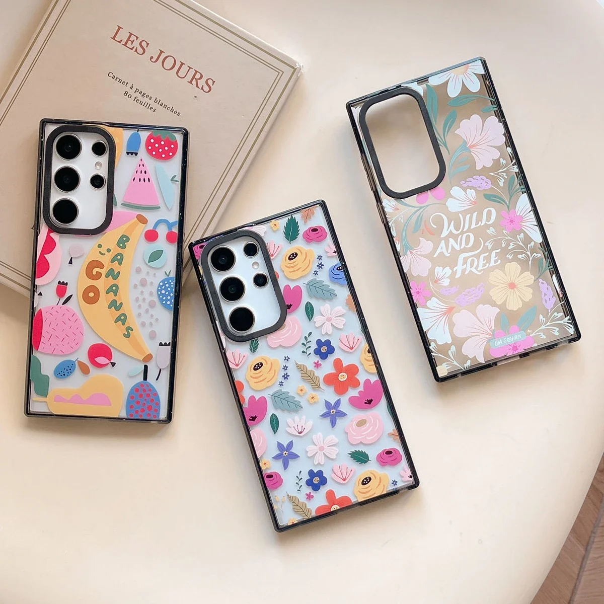 

Cute Banana Flower Acrylic Black Border Case for Samsung Galaxy S22 S23 S24 Ultra S22+ S23+ S24 Plus Cover Protective Shell