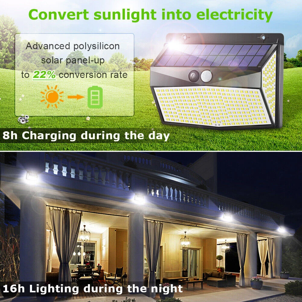 318 Led Solar Lights Outdoor Garden Wall Lamp With Pir Motion Sensor Waterproof Rechargeable External Street Flood Lamp Sunlight