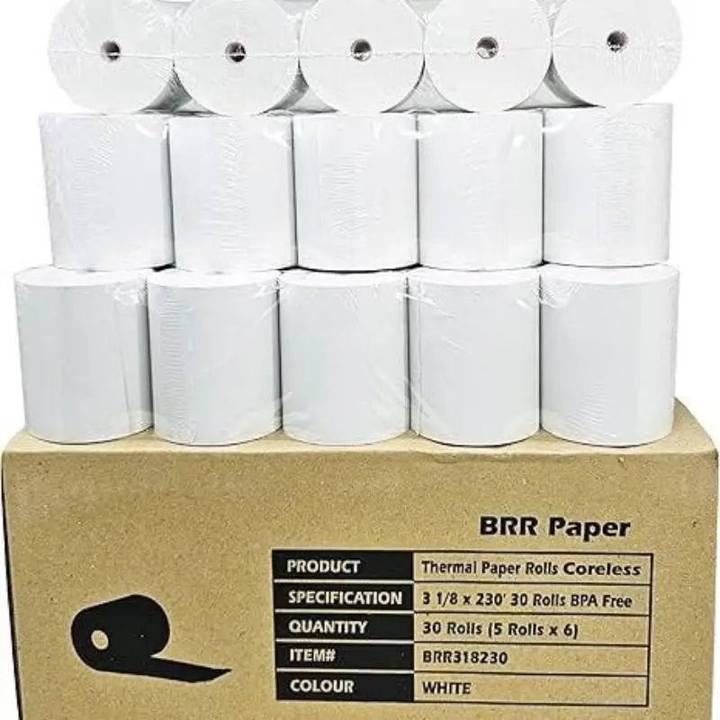 (30 Coreless Rolls-50 GSM) 3 1/8 x 230 Thermal Paper Receipt Rolls fits all Clover POS Cash Register Printers