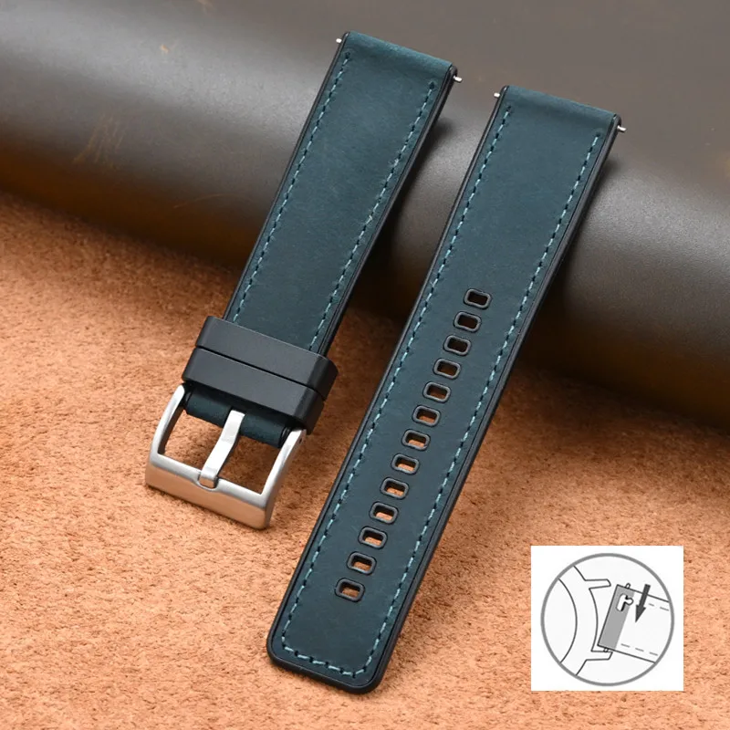 Vintage Crazy Horse Leather & Rubber Waterproof Quick Release Strap - Universal Retro Watch Band
