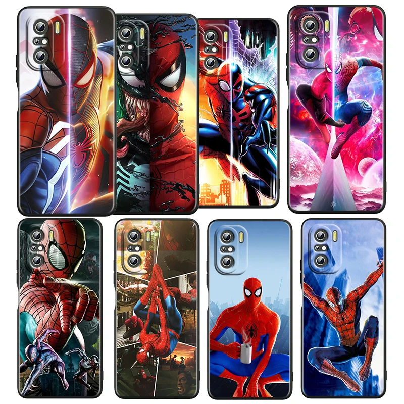 

Marvel Avengers Spiderman Case For Xiaomi Redmi K50 K40 Gaming Pro K30 10X 10 9 9A 9T 8A 4G 5G Soft Black Phone Cover Core