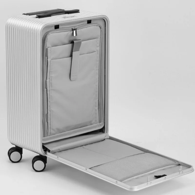 All Aluminum Magnesium Alloy Trolley Case Business Suitcase Travel Luggage Password Box Laptop Bag Front Opening Baggage 4 Wheel