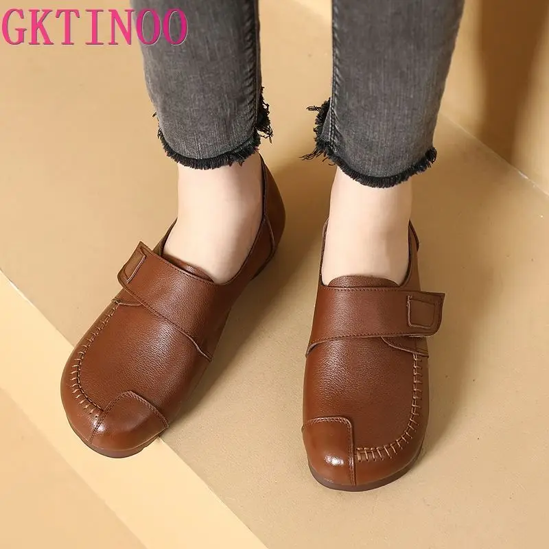 

GKTINOO Flat Soft Mother's Shoes Large Size 2024 Autumn Middle Aged And Elderly Women Flats Mom Genuine Leather Shoes Non-slip