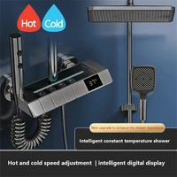 Bathroom Shower System Intelligent LED Temperature Display Shower Suite Bathtub Gray Rainfall Mixer Shower Faucet Complete Set 1