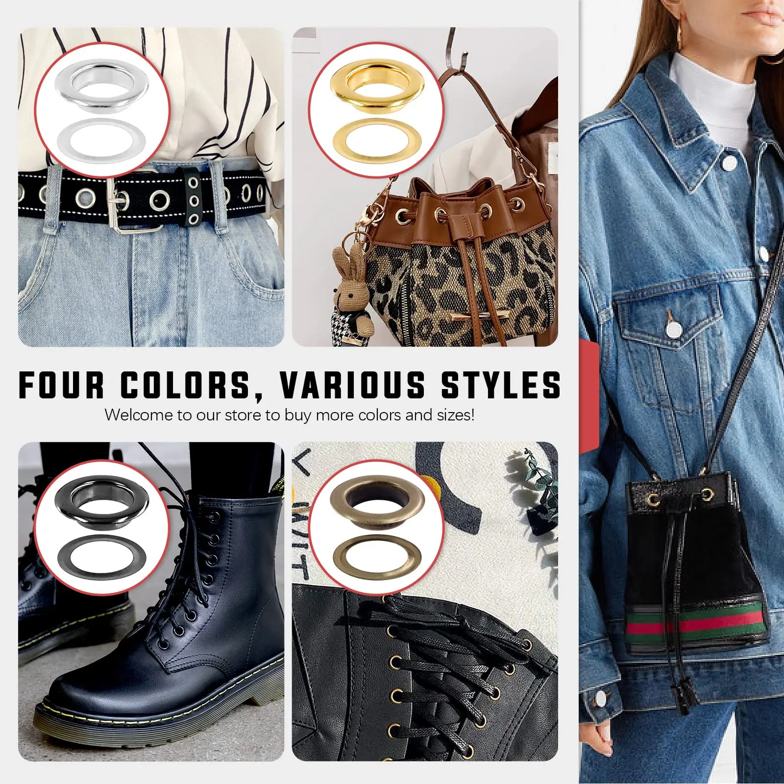 Brass Grommet Eyelets with Washers Setting Tool Kit Mold Hole Punch Cutter 100 Set 6 8 10mm Handmade Leather Craft Accessories