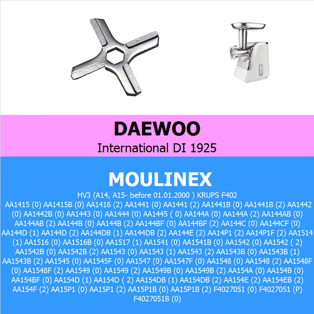 Meat Grinder Knife 3pcs Stainless Steel Mincer Blade With Hexagon Hole For Moulinex HV3 KRUPS F402 Daewoo International DI 1925