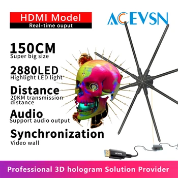 Proiettore olografico HDMI da 150cm per supporto per eventi, ventola LED 3D, Display ologramma, Streaming Live in tempo reale,