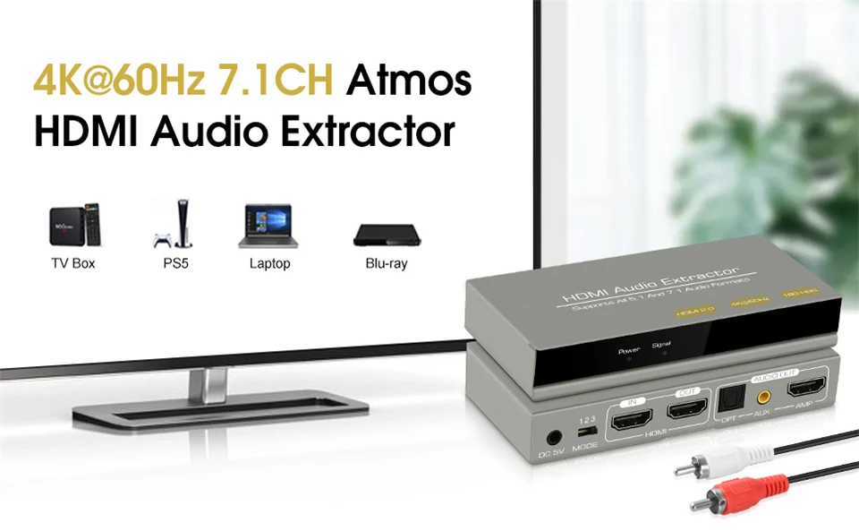 HDMI-compatible Audio Extractor 4K 60Hz HDMI to HDMI Optical TOSLINK SPDIF + 3.5