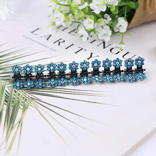ncmama 12pcs/set Mini Rhinestone No-Slip Grips Hair Clips for Women Girls Glitter Teeth Metal Clamps Flower Hair Accessories 3