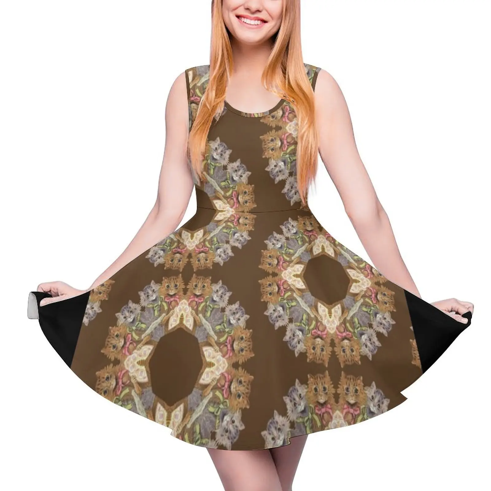 

Vintage Louis Wain cat kaleidoscope #1 Round Neck Dress Woman's evening dress Prom gown
