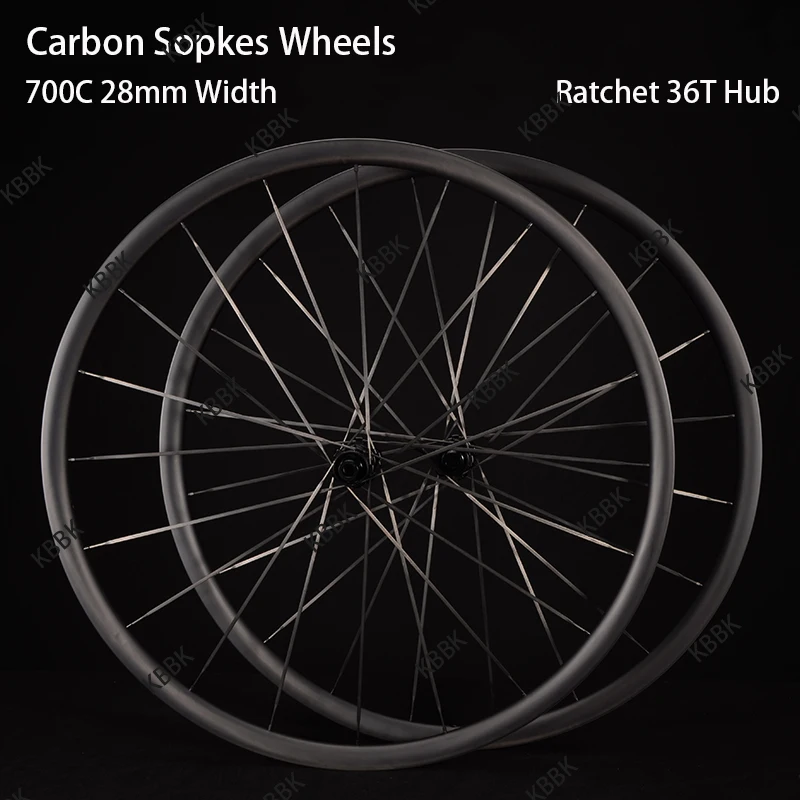 Carbon Spokes Wheelset Carbon Wheels 700C Road Bicycle Rims Ratchet System 36T Hub Spokes 1060g