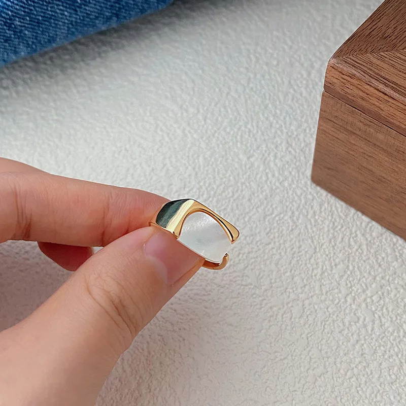 Natural White Mother of Pearl 925 Sterling Silver High Polished Open Rings