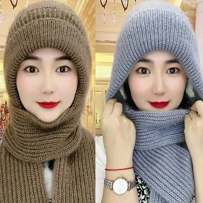 

Новинка, женский зимний набор из двух шарфов, дышащая смеска, вязаная шапка с капюшоном, шарф для женщин, теплые подкладочные шапки