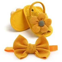 Newborn Baby Girls Shoes Bow Breathable Anti-Slip Summer Prewalker  Sandals+Headband 0-18M 4