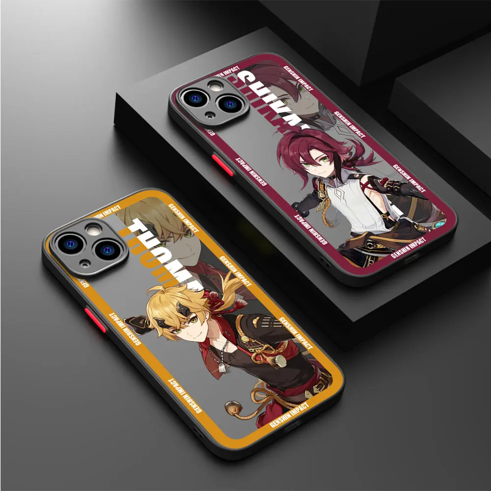 Custodia Opaca Per Iphone 15 13 12 11 14 Pro Max Mini X Xs Max Xr 6 7 8 Plus Se(2022) Custodie Antiurto Genshin Impact Yelan Thoma