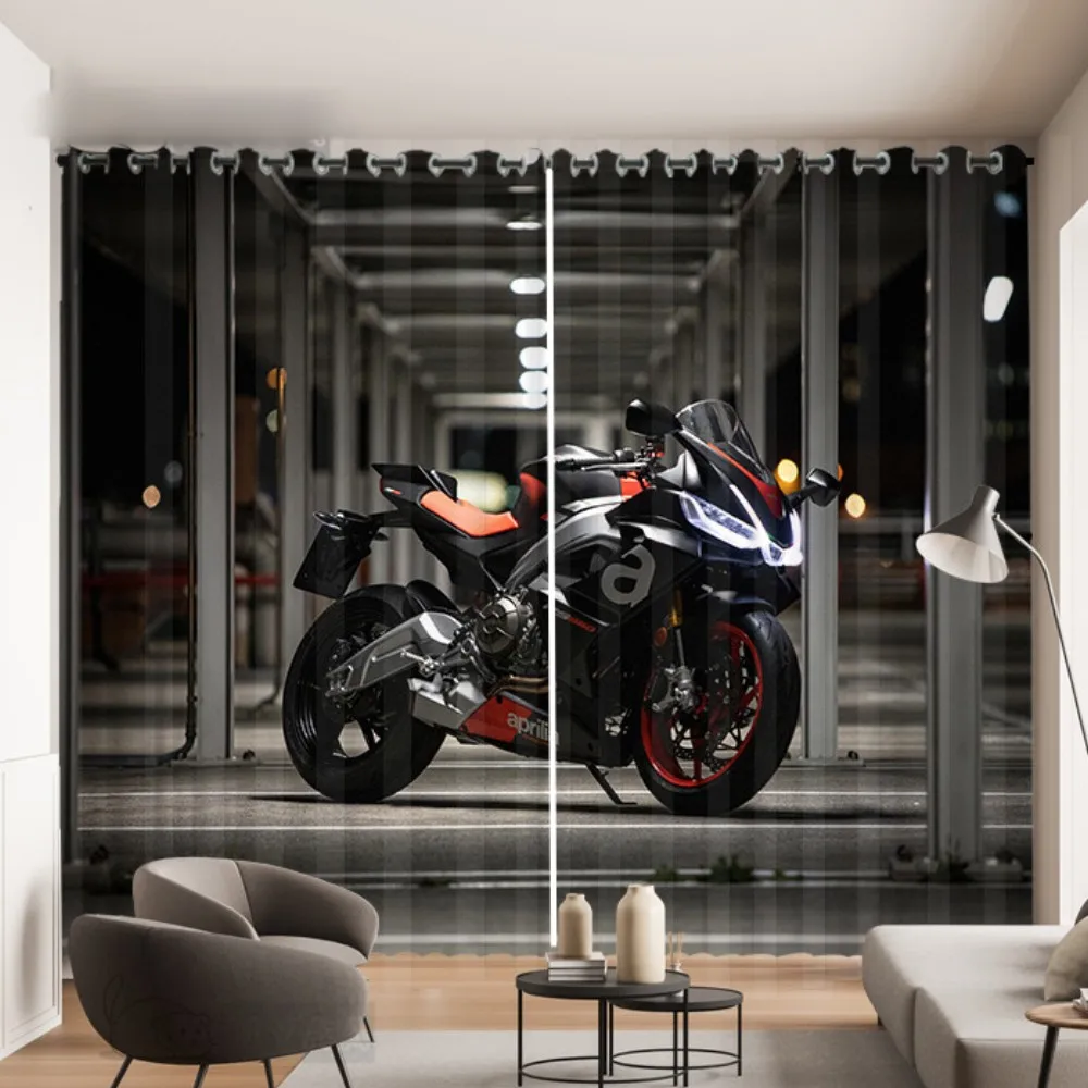 2 Panel Cool Motorcycle Print Curtain for Bedroom Studio Living Room Window Curtain for Floor-to-ceiling Window cortinas Drapes 3