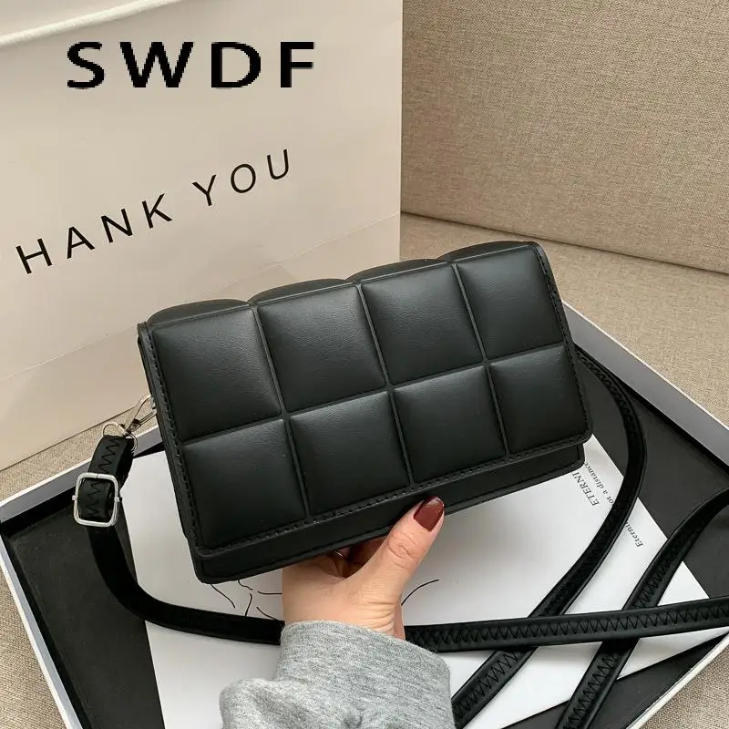 Women's Color Block Diamond Grid Crossbody Bag - PU Leather Small Square Bag With Adjustable Strap - View #5